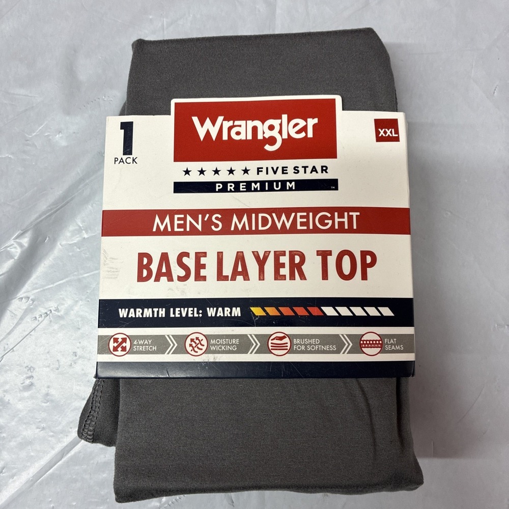 Wrangler Base Layer Top Men's Size 2XL XXL Gray Midweight Stretch Shirt NEW